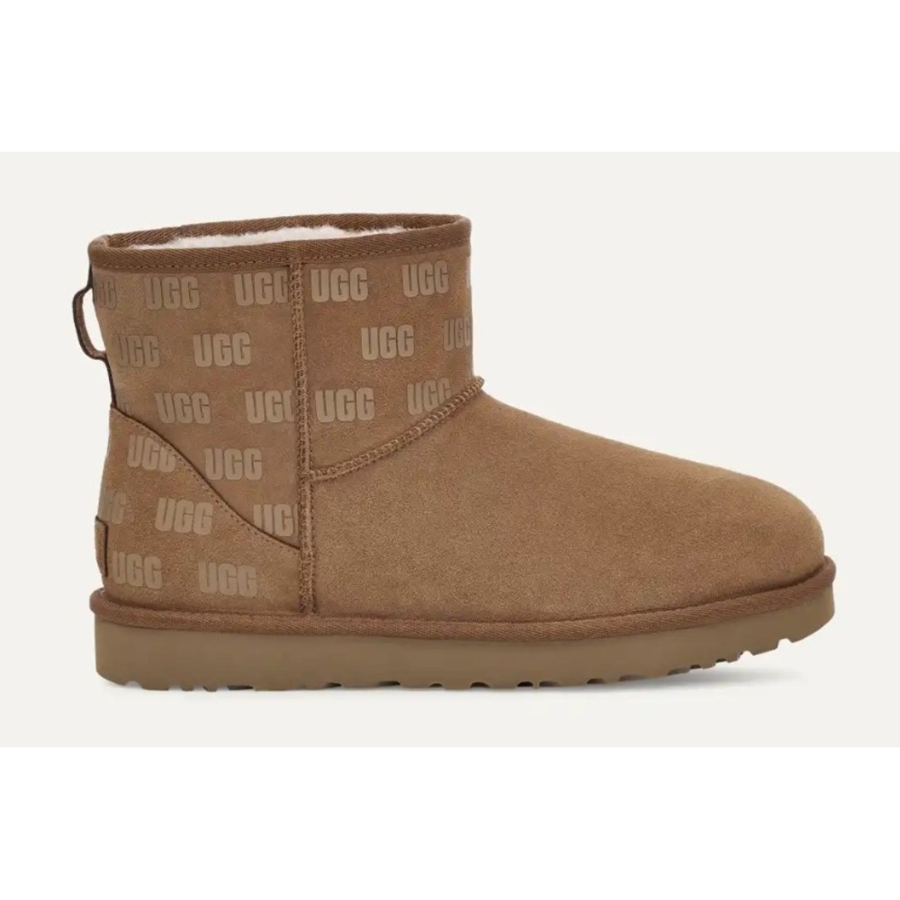 UGG Size 6 Classic Mini II Logo Ugg Printed‎ Suede Boots in Brown